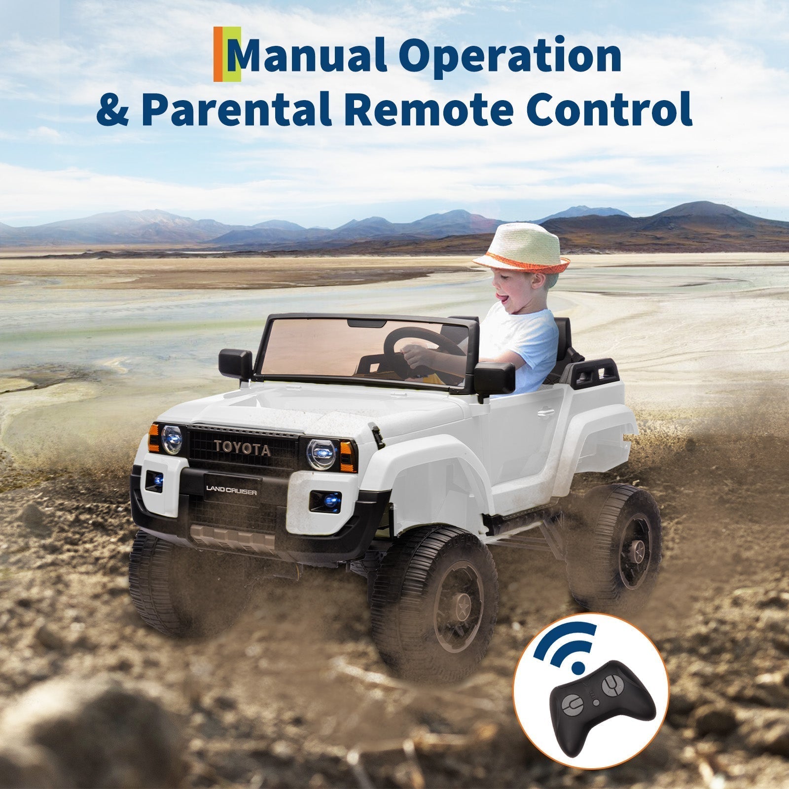 Garvee Ride P Series 24V Kids Electric Ride-On Car w/Parent Remote Control, 4WD/2WD Switch, Bluetooth Music, LED Lights & Shovel – 2-Seater Off-Road Toy for Over 3 Years, ASTM/CPSIA Certified