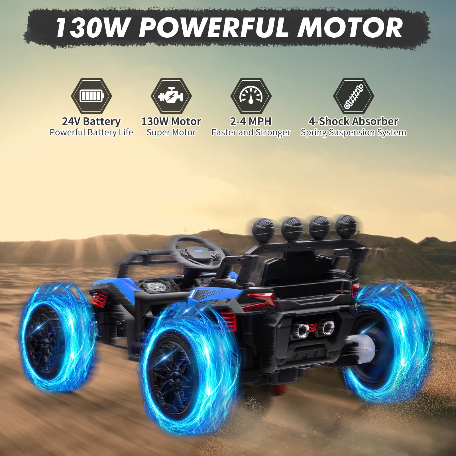 Garvee Ride - P Series: 24V Electric UTV,Ride On Toys for Big Kids,2x130W Powerful Electric Car with Remote Control, 4 Shock Absorbers,LED Lights,Music for Boys and Girls,Blue
