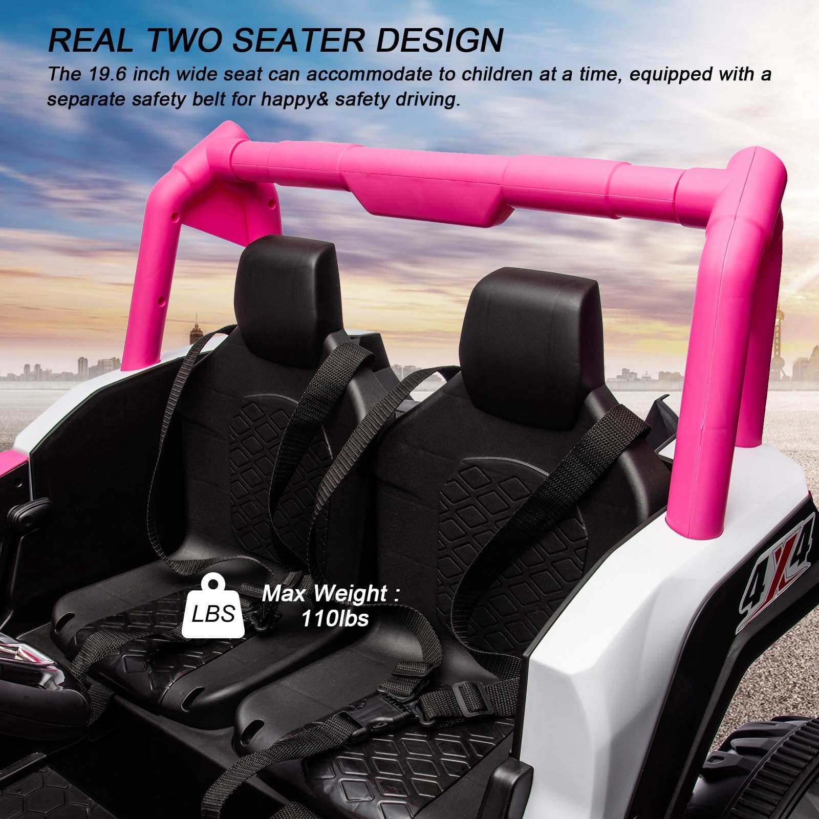Garvee Ride - P Series: 2 Seater Ride on Car,12V Battery Powered Off-Road UTV Toy,Electric Car with Remote Control,Metal Frame,EVA Wheels,LED,Spring Suspension for 3-8 Boys&Girls - Pink