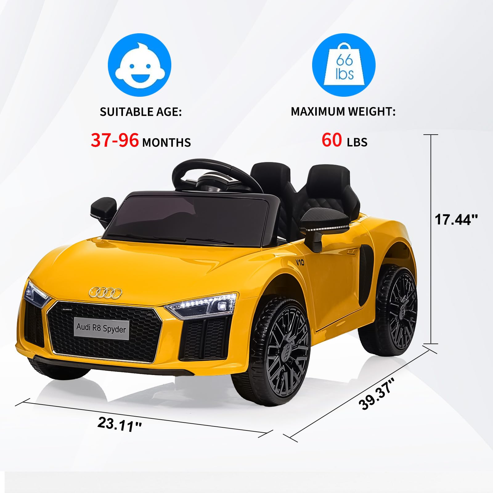 Garvee Ride - P Series: 12V Power Battery Electric Vehicles for 3-7 Toddlers, Licensed Toy Car with Remote Control, MP3 Player - Yellow