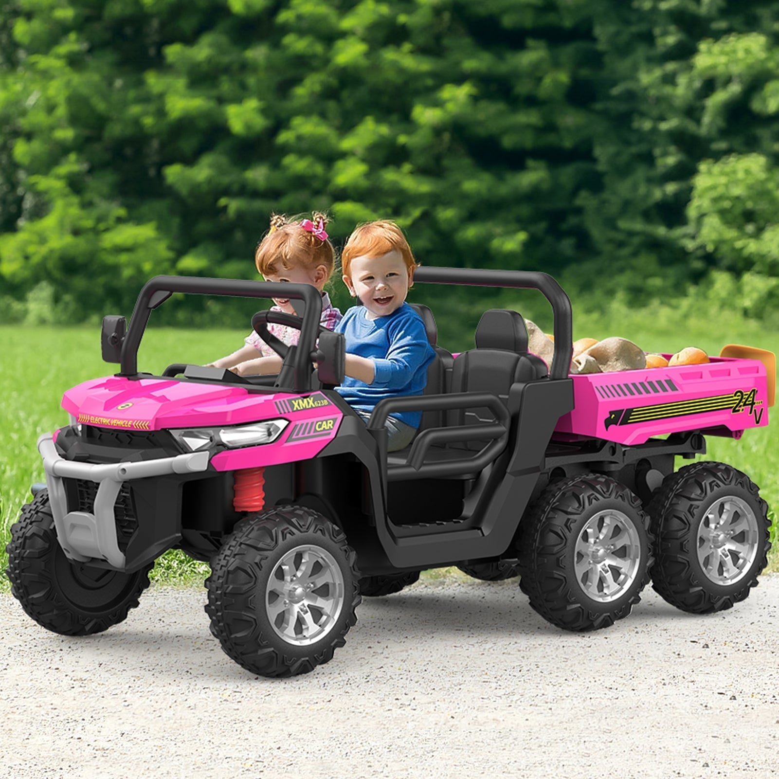 Garvee Ride - P Series: 2-Seater Ride On Car 24V 6X6 Kids Dump Truck with Remote, Battery 6 Wheeler, Electric UTV for 3 Years+, Outdoor Adventure Toy Vehicle Pink