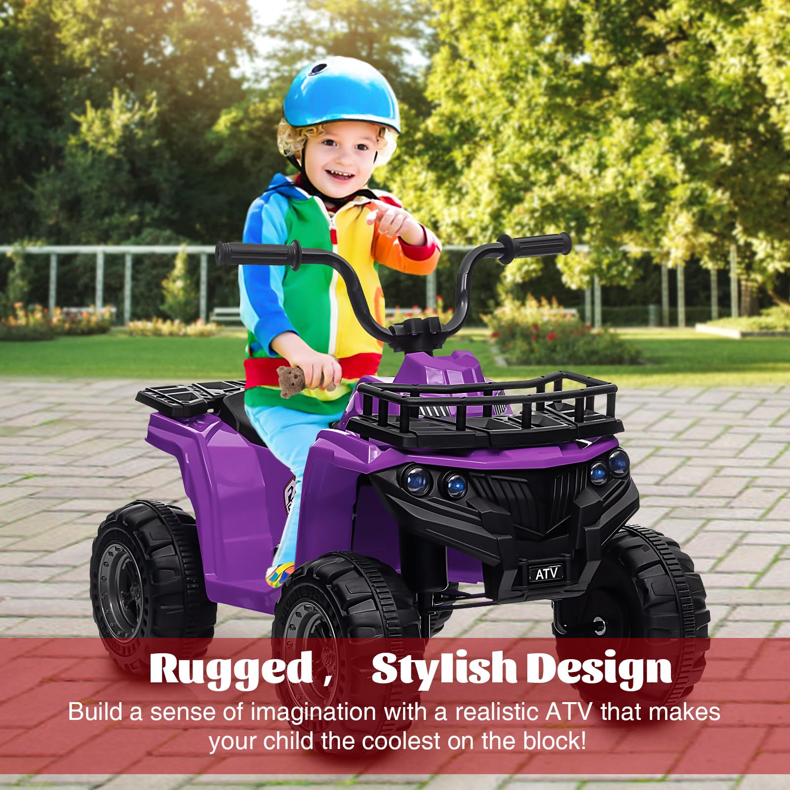 Garvee Ride - P Series: 12V Kids Ride On Electric Quad ATV, Ride Car Toy with Bluetooth Audio,High/Low Speed, LED Headlights, Battery Indicator & Radio Orange - Purple