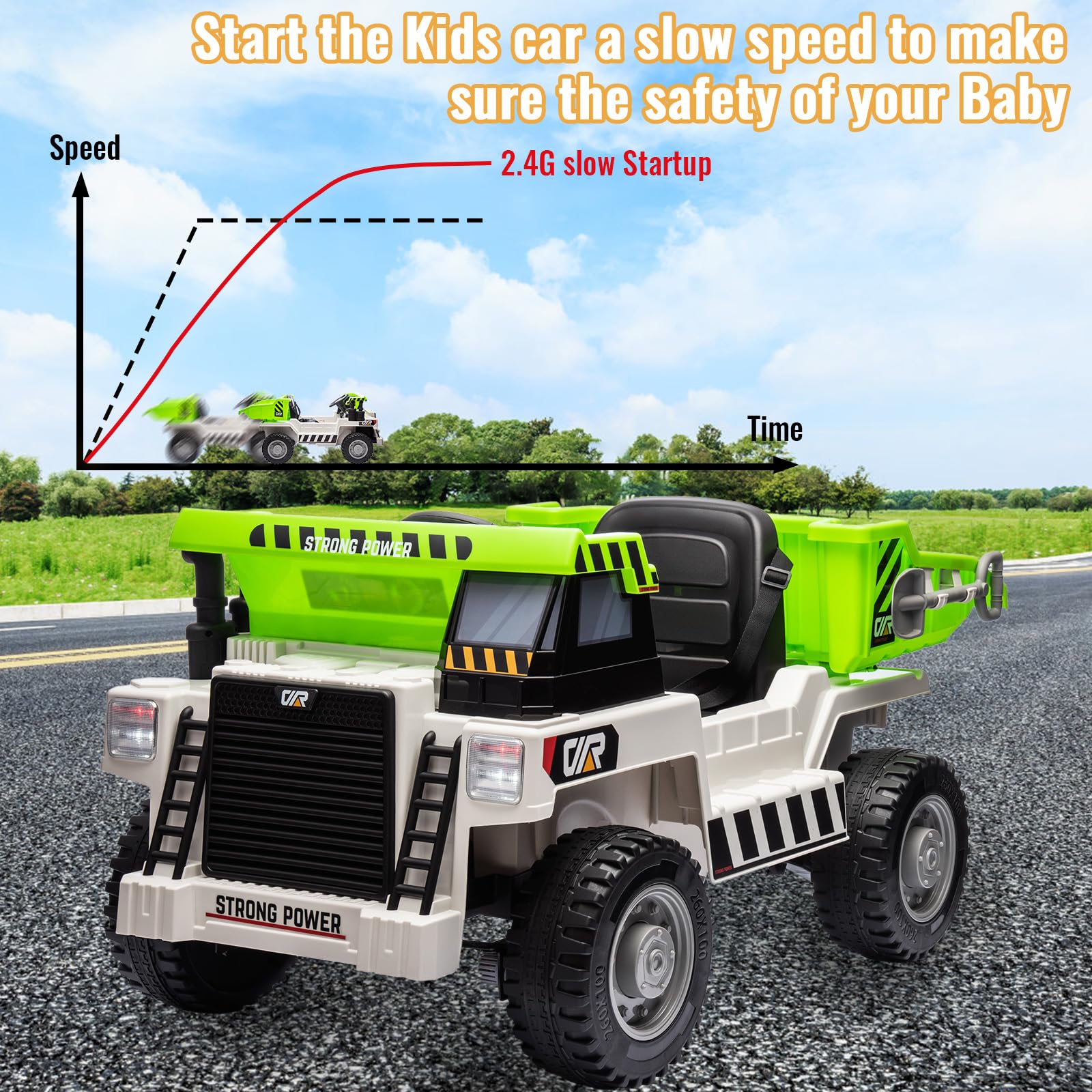 Garvee Ride - P Series: 4WD Ride On Car with Dump Truck, Electric Car for Kids with Remote Control, Toddler Car with Electric Dump Bed & Shovel, 2 Speeds,