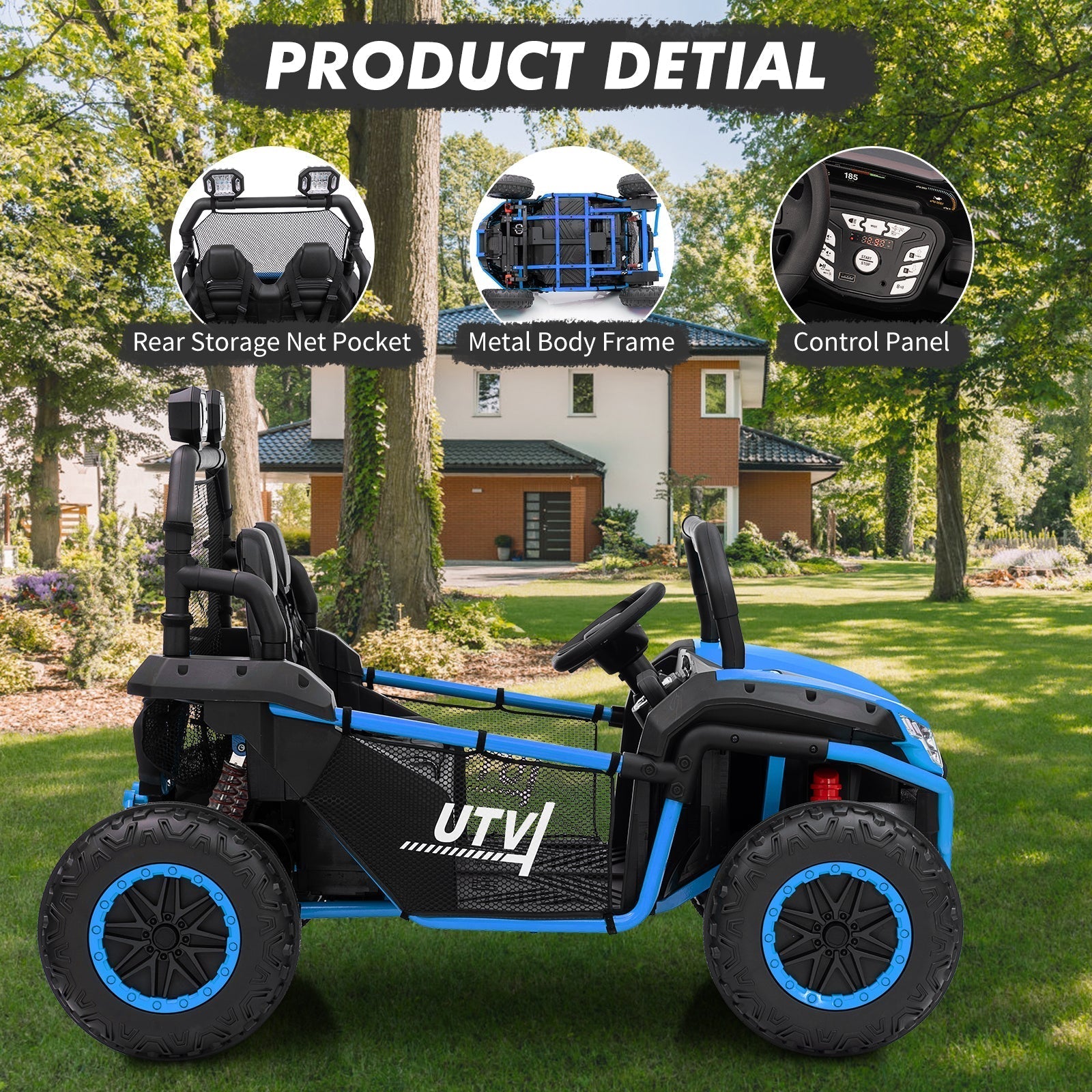 Garvee Ride - P Series: 2 Seater 24V Ride On Car,Electric Vehicle Utv Car for Kids,400W Motors Electric Truck With Remote,4.5MPH Max Speed,Four-Wheel Suspension,Music,Best Gift for Kids,Blue