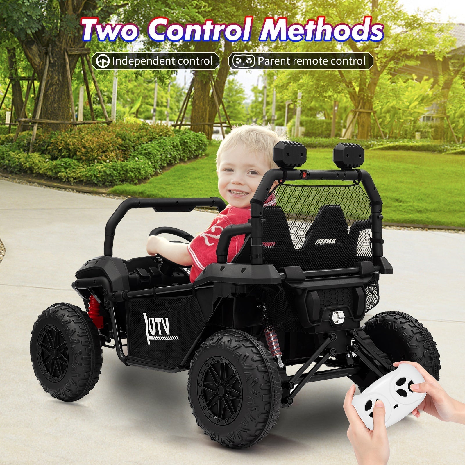 Garvee Ride - P Series: 2 Seater 24V Ride On Car,Electric Vehicle Utv Car for Kids,400W Motors Electric Truck With Remote,4.5MPH Max Speed,Four-Wheel Suspension,Music,Best Gift for Kids,Black