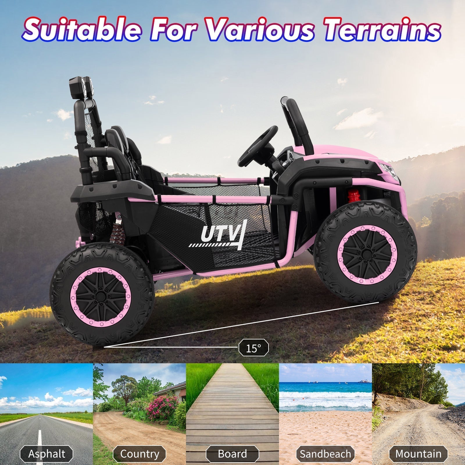 Garvee Ride - P Series: 2 Seater 24V Ride On Car,Electric Vehicle Utv Car for Kids,400W Motors Electric Truck With Remote,4.5MPH Max Speed,Four-Wheel Suspension,Music,Best Gift for Kids,Pink
