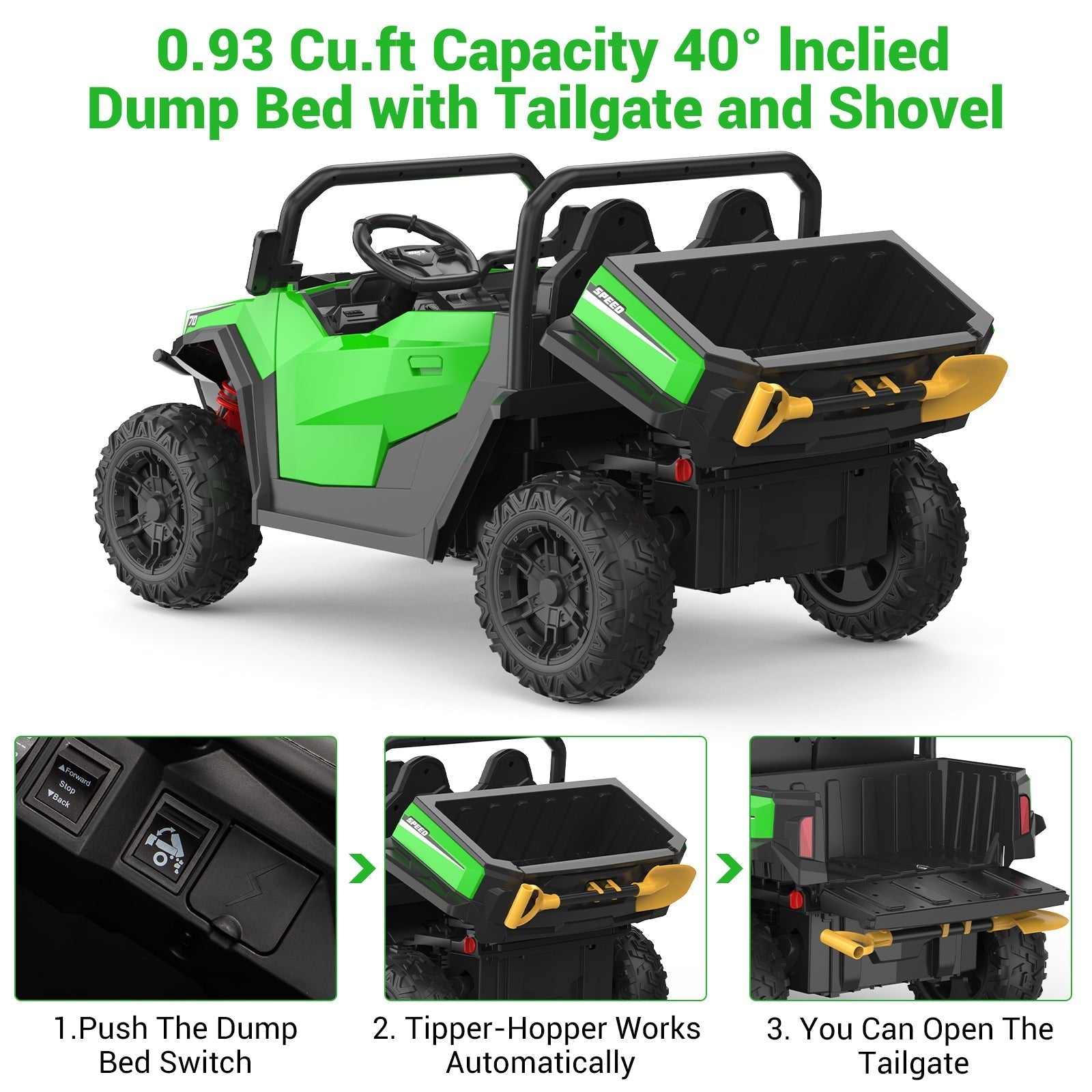 Garvee Ride - P Series: 24V Ride On Dump Truck for Big Kids, 4x4 Electric Car with Remote Control, Shovel, Bluetooth & Music, 24v Ride On Toys, Truck Car, Kids Electric Ride