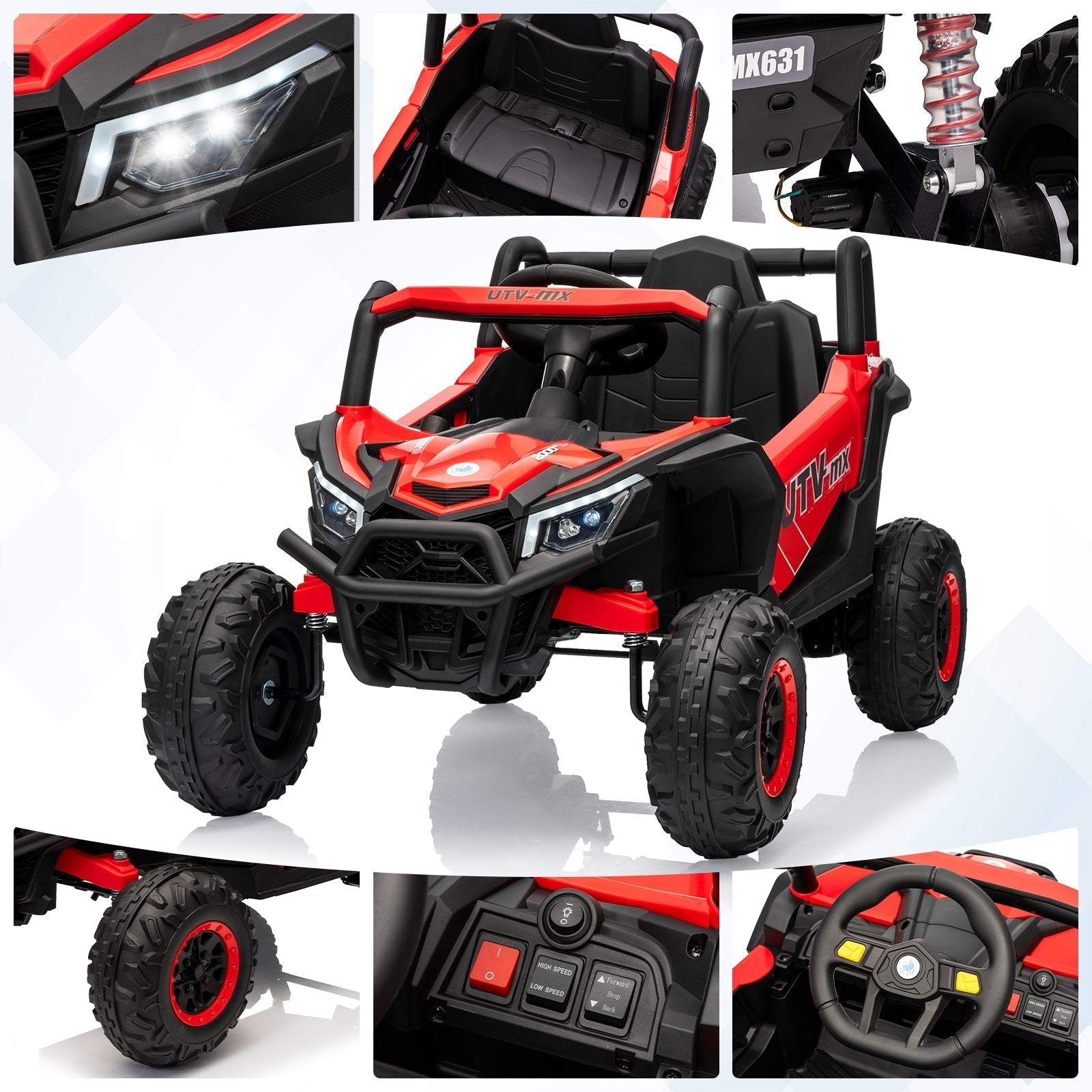 Garvee Ride - P Series: 12V UTV Buggy Electric Ride-on Car for Kids with 4WD/2WD Switch, 4 Shock Absorbers, EVA Tires, Lockable Doors, Parental Remote Control, Outdoor Adventure
