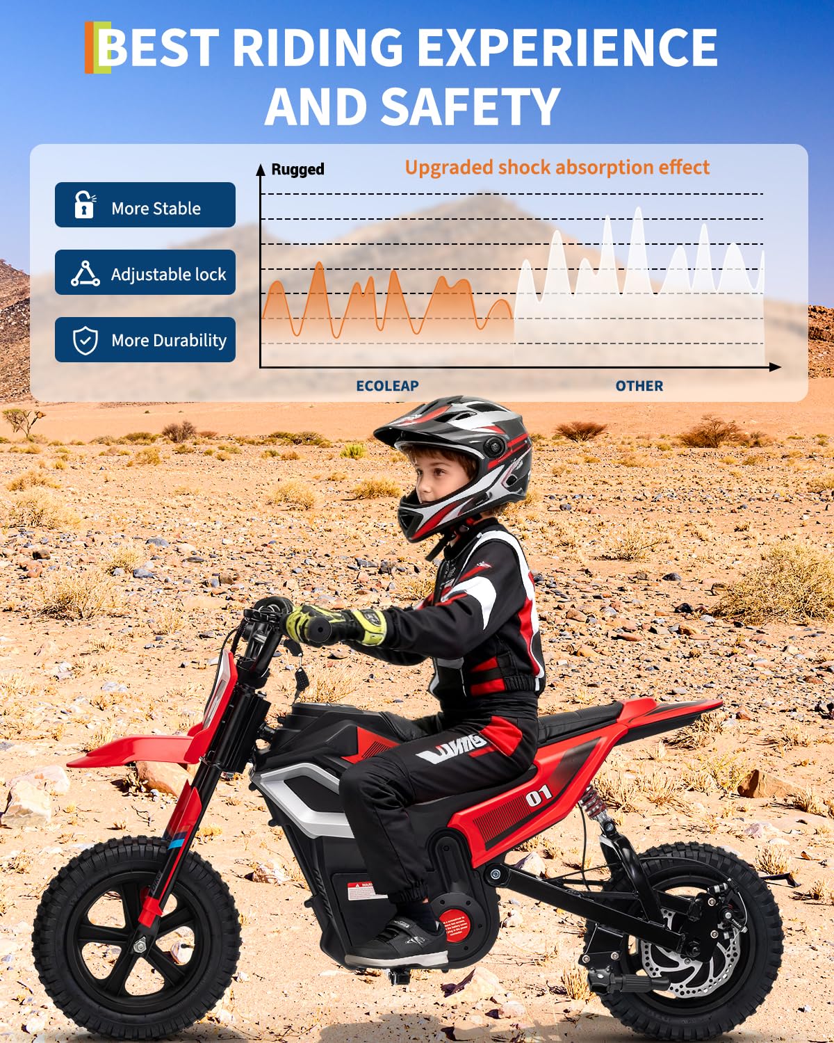 Garvee 24V Electric Dirt Bike 350W Motor 10MPH Speed Key Start Hand Brake 12" Fat Tires Dual Suspension Kids Outdoor Riding