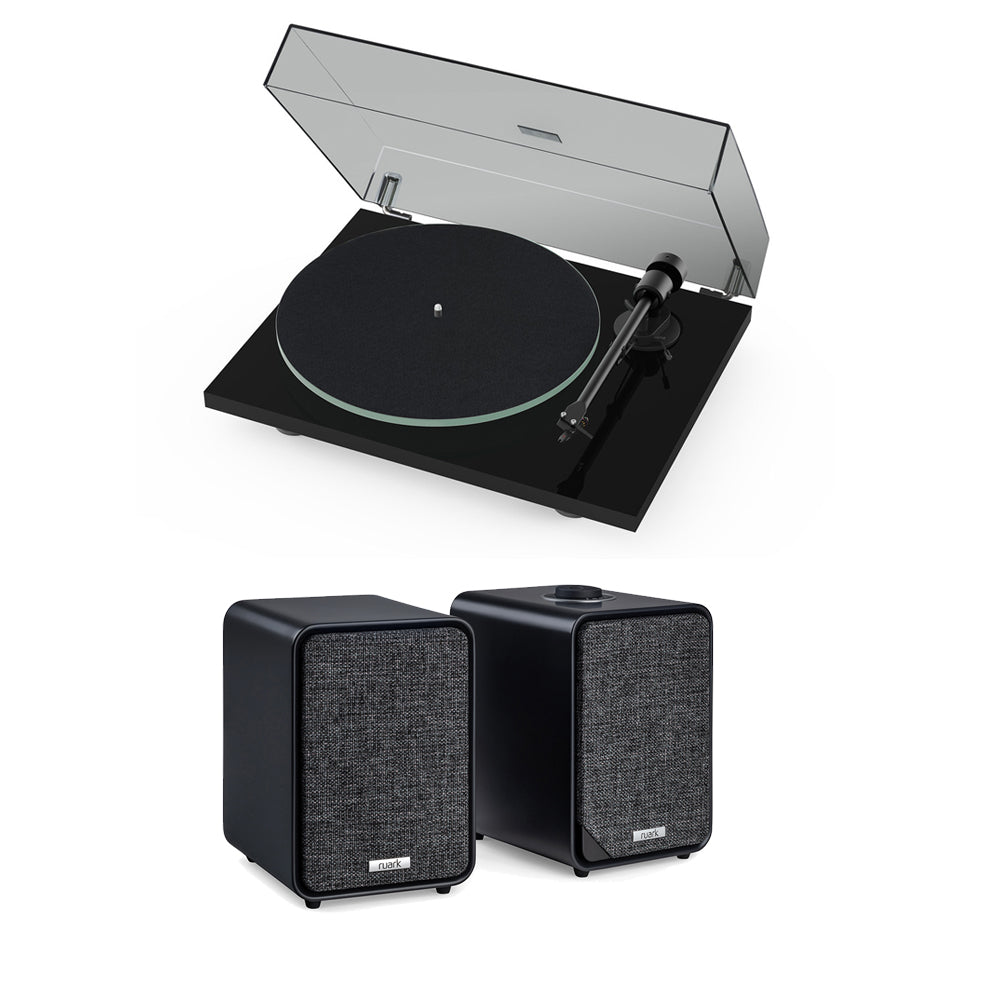 Pro-Ject T1 EVO Standard Turntable and Ruark MR1 MK3 Active Bluetooth Speakers with Built-in MM Phono Preamp Black