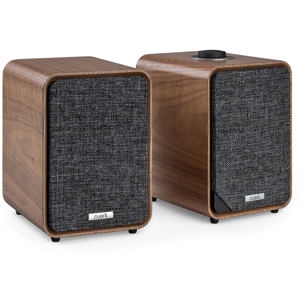 Roberts Stylus Luxe Turntable with Built-In Preamp and Ruark MR1 MK3 Active Bluetooth Speakers with Built-in MM Phono Preamp Walnut