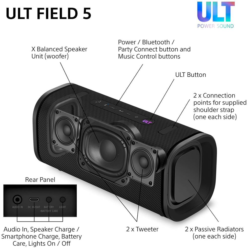 Sony SRSULT50B ULT FIELD 5 Wireless Bluetooth Portable Speaker Black