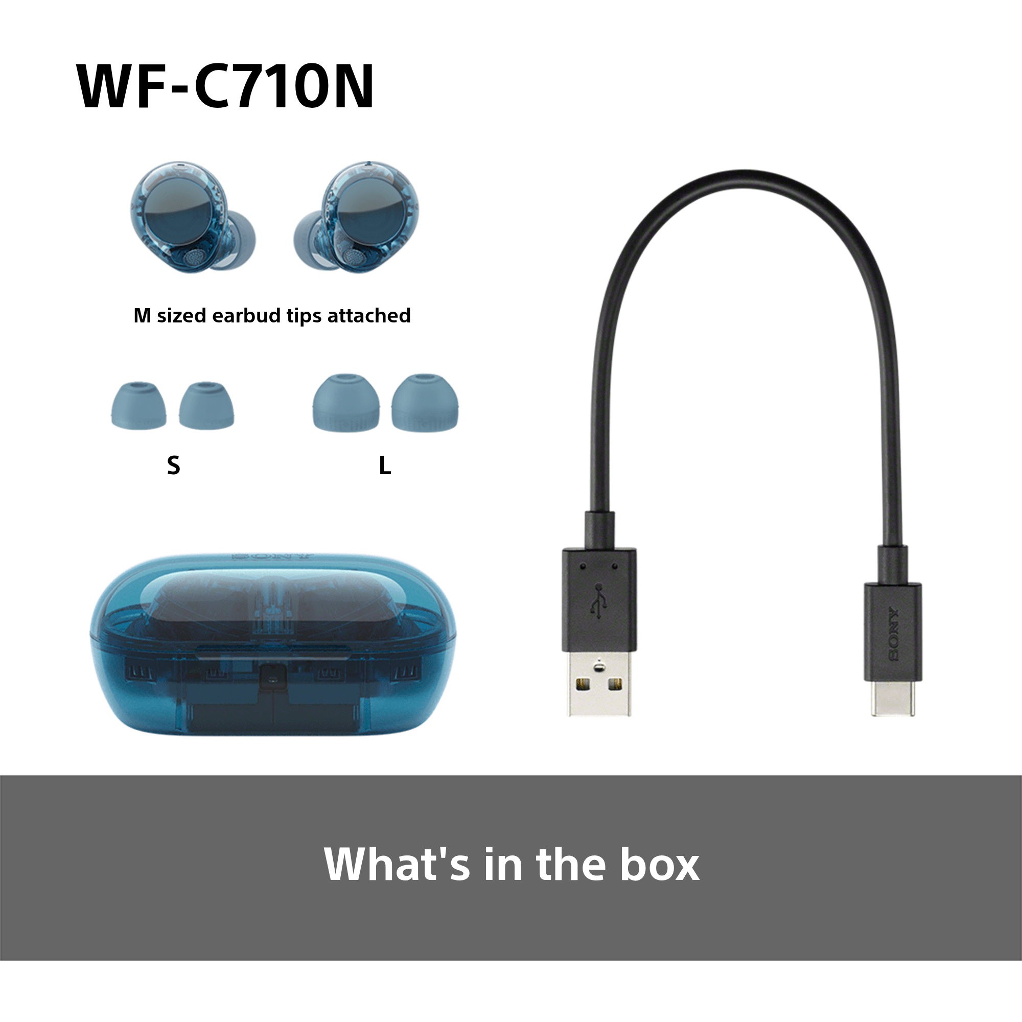 Sony WFC-710N Wireless Noise Cancelling Bluetooth Earbuds Glass Blue