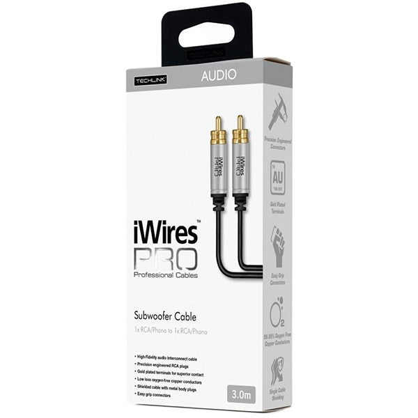 Techlink 711053 iWires PRO High-Fidelity Subwoofer Cable 1 RCA to 1 RCA - 3 metres