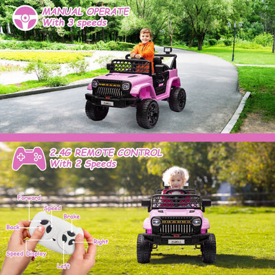 Garvee Ride - P Series: 12V Kids Ride On Truck for Toddles age 3+,with 2.4G Remote Control, Spring Suspension, Battery Display, LED Lights, Music, Battery Powered Ride on Car - Pink
