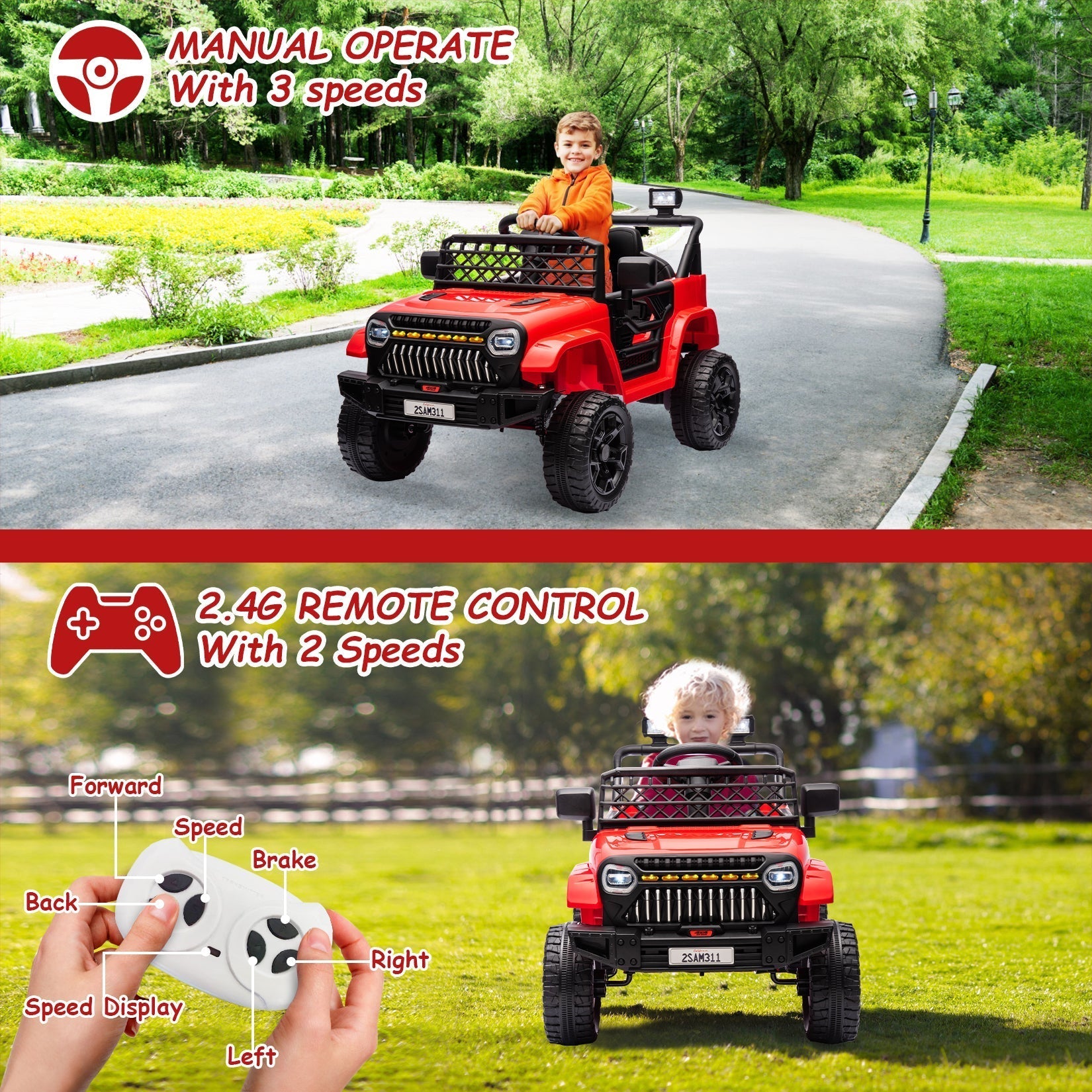 Garvee Ride - P Series: 12V Kids Ride On Truck for Toddles age 3+,with 2.4G Remote Control, Spring Suspension, Battery Display, LED Lights, Music, Battery Powered Ride on Car - Red