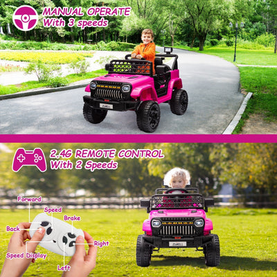 Garvee Ride - P Series: 12V Kids Ride On Truck for Toddles age 3+,with 2.4G Remote Control, Spring Suspension, Battery Display, LED Lights, Music, Battery Powered Ride on Car - Rose Red
