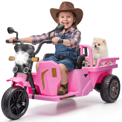 Garvee Ride P Series 3-Wheels Electric Tricycle w/Trailer, 12V Battery Powered Kids Motorcycle with Sand Shovel, 2x55W Motors, Bluetooth, Music, Headlight, Ride on Motorcycle for Kids Toddlers, Gift for Boys Girls, Pink