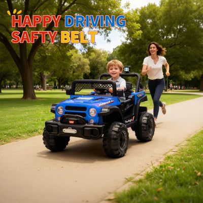 Garvee 12V Kids Electric Ride-On Truck – Dual Motors, 3 Speeds, Remote Control, Spring Suspension, LED Lights, Music, Safety Belt, Storage – Battery Powered Off-Road Toy Vehicle for Boys & Girls Ages 2-8, Blue