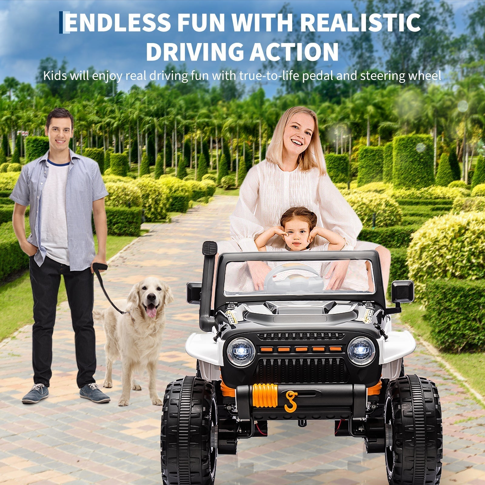 Garvee Ride - P Series: 24V 2 Seater Ride On Truck Car For Kid age 3 - 8 years, w/Remote Control, 4-Wheeler Suspension, 4x55W Powerful Engine, 4WD Battery Powered, LED Lights, Soft Braking - Black and White Mix