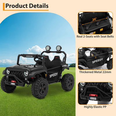 Garvee Ride P Series 24V Kids Toddler Ride On Truck 4WD 3 Speeds Large 7AH Battery Bluetooth MP3 Parent Safety Brake Red Outdoor Play - Black