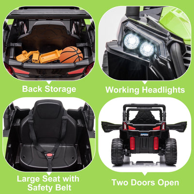 Garvee Ride - P Series: 12V Toy Electric Truck Utv with Large Wide Seat and Remote Control, Led Lights, Wireless Connection, Music, 2 Spring Suspension for 3-8 Boys & Girls