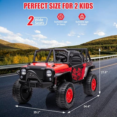 Garvee Ride - P Series: 2-Seater Ride On Truck for Kid, 24V Battery Powered Kids Car with Remote Control, 19" Extra Wide Seat, 2 Motors, Led Light, Enhanced Suspension - Red