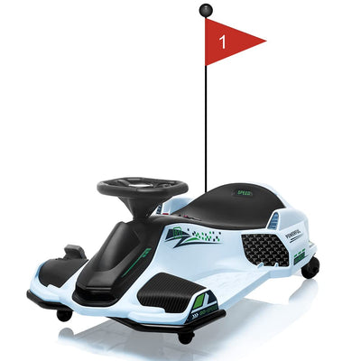 Garvee Ride - P Series: 12V Kids Ride on Drift Car for Kids, 7ah 45W Motor Electric Drifting Go-Kart Up to 5 mph Variable Speed, Built-in Music,Colorful Tail LED Light,USB,Low-Power Alarm,Max Load 110lbs, Blue - White