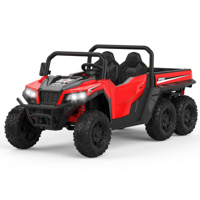 Garvee Ride - P Series: 24V 4WD Electric Ride On Dump Truck with Remote Control, 2-Seater, Music Player, LED Lights, Key Start Safety System, Durable Plastic, Off-Road Kids Toy for Ages 3+ - Red