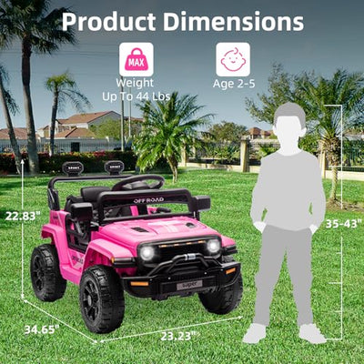 Garvee Ride - P Series: 12V Ride On Toy w/Parent Remote Control, Steering Wheel Music, 4-Wheel Spring Suspension, Led Lights, 2 Speeds, Kids Electric Vehicles for Age 3-5, Pink