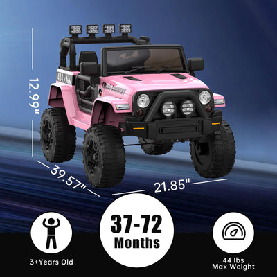 Garvee Ride - P Series: 12V Kids Ride On Truck Car w/Parent Remote Control, Spring Suspension, Led Lights,3 Speed Adjustable, Kids Gift for Boys and Girls - Pink