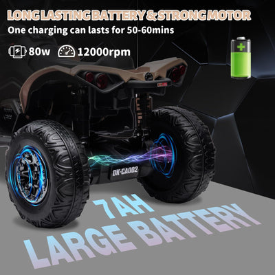 Garvee Ride - P Series: 12V Ride on Toy Car Bombardier Licensed BRP Can-am 4 Wheeler Quad Electric Vehicle, w/LED Lights, Spring Suspension, Bluetooth, Music, USB, Treaded Tires, White - Khaki