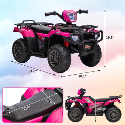 Garvee Ride - P Series: 12V Ride on ATV for Kids, Electric Vehicle for Toddlers,High/Low 2.2mph Safety Speed for Child, Forward/Backward,LED Light, Music,USB for Boys Girls Gift- Pink