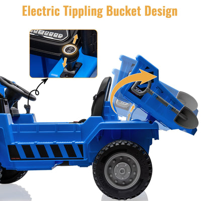 Garvee Ride - P Series: 4WD Ride On Car with Dump Truck, Electric Car for Kids with Remote Control, Toddler Car with Electric Dump Bed & Shovel, 2 Speeds,