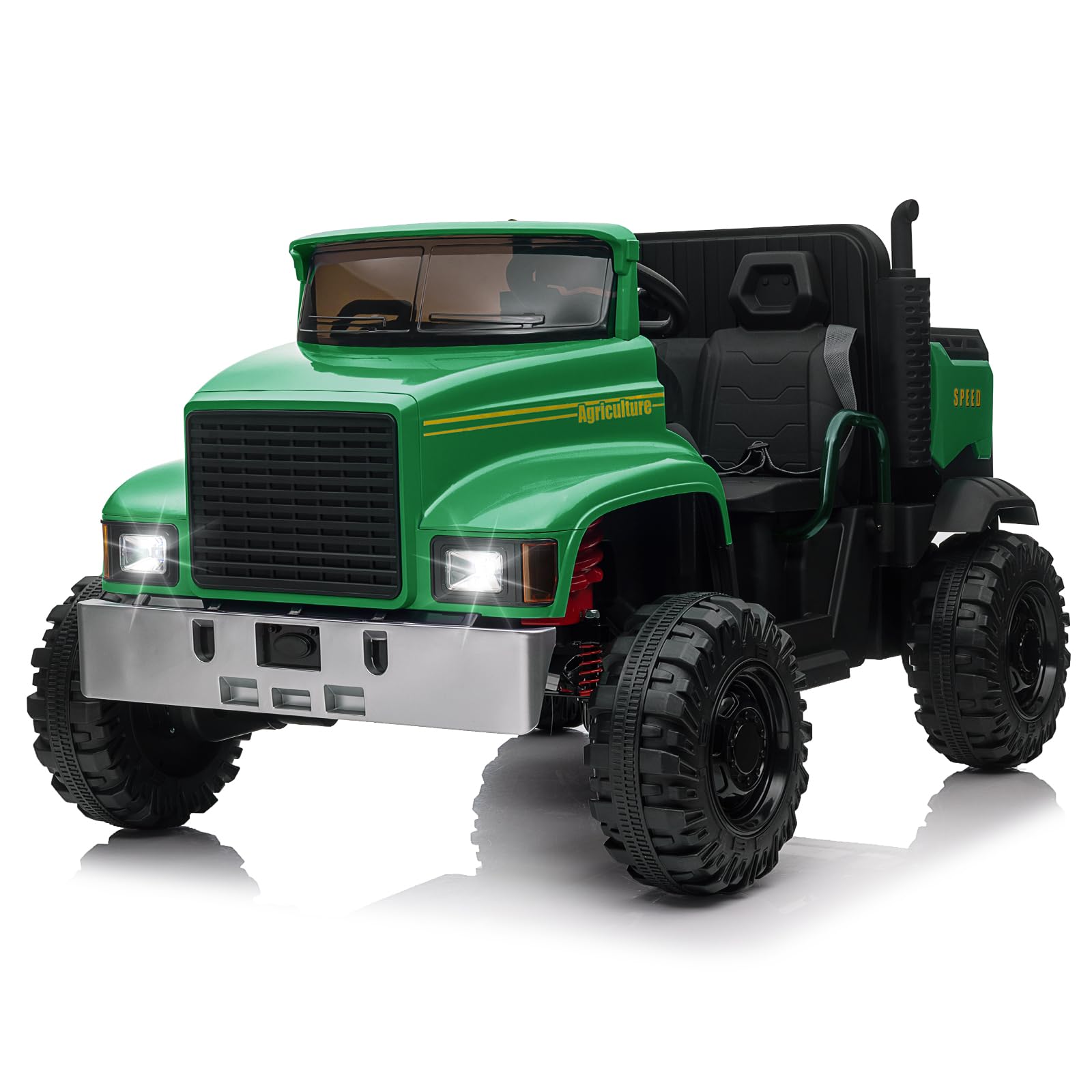 Garvee Ride - P Series: 24V Ride On Truck with Remote Control Electric UTV Vehicles with Dump Bed, 4WD Power 4x200W Motors,4xSpring Suspension, 3 Speeds, 2 Seater Kids Ride On Toys Best Gifts for Kids - Green