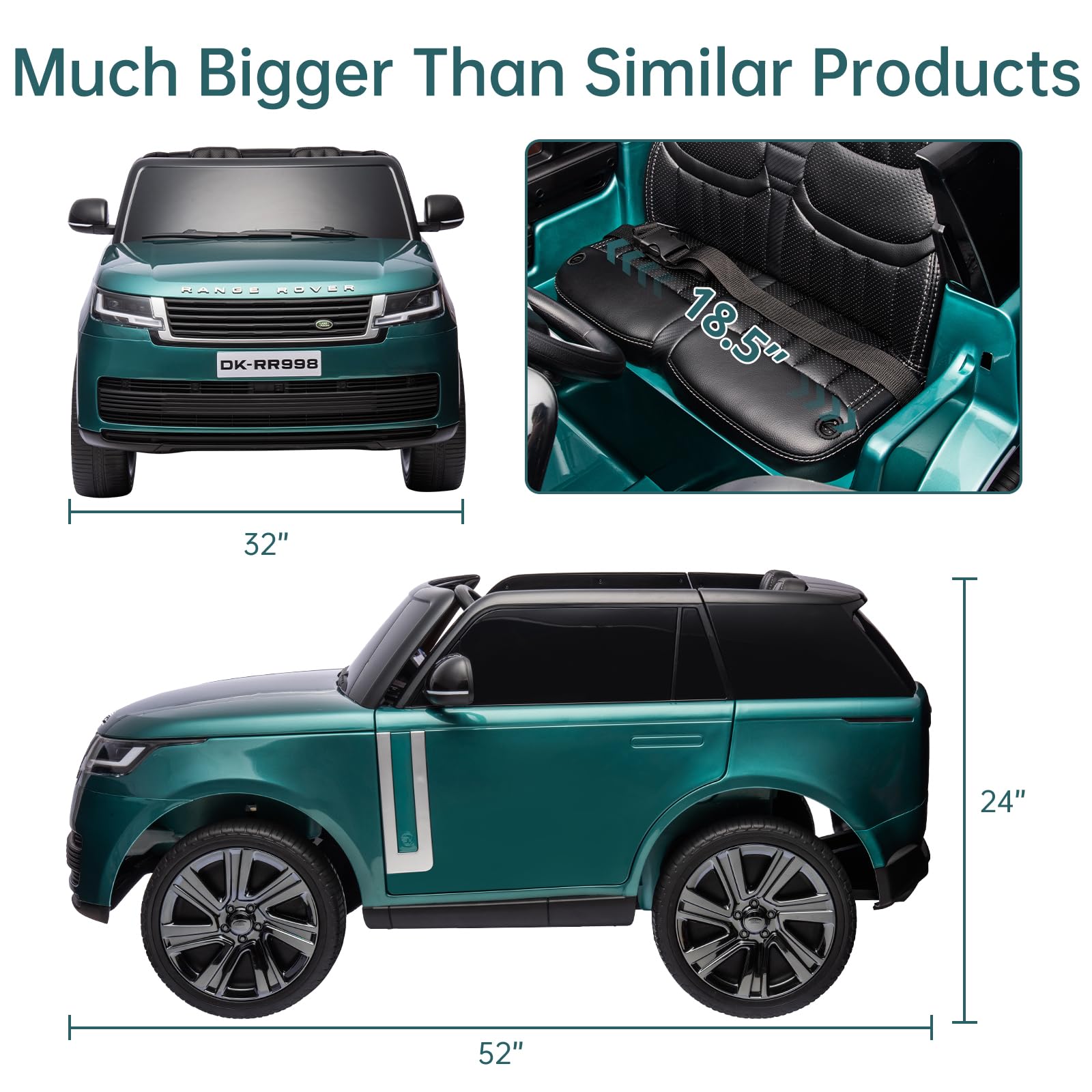 Garvee Ride - P Series: 24V 2-Seater Land Rover Ride-On Car For age 3+, With MP3, 3 Speeds, Remote Control, LED, 4-Wheel Suspension - Green