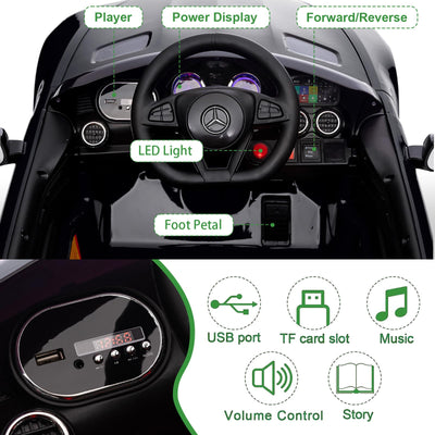 Garvee Ride Car for Kids, 12V Power Battery Electric Vehicles for 3-7 Toddlers, Licensed Mercedes-Benz with Remote Control, MP3 Player - Black