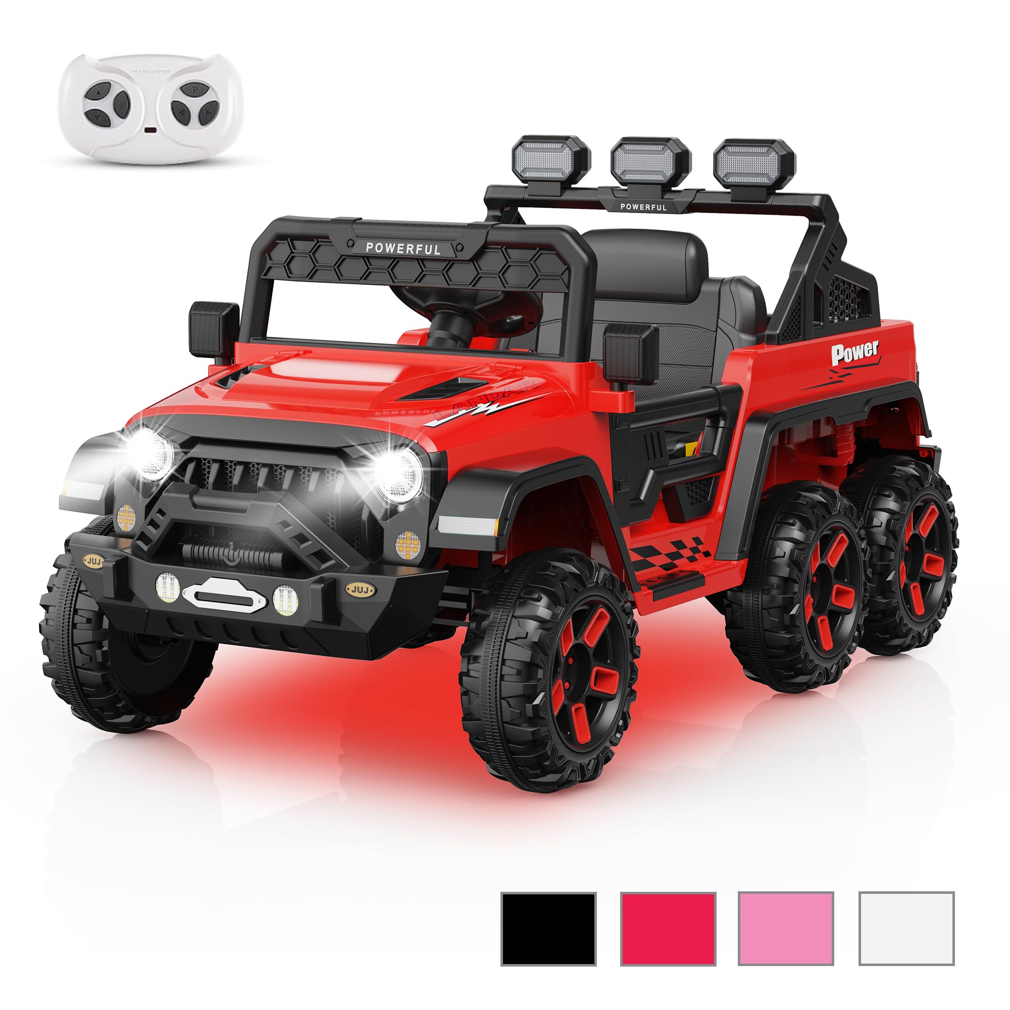 Garvee Ride - P Series: 24V 4WD Ride on Car Kids Ages 3-8, with 6 EVA Wheels, Battery Powered & Remote Control, 3 Adjustable Speeds, Soft Start, Battery Display, Music - Red