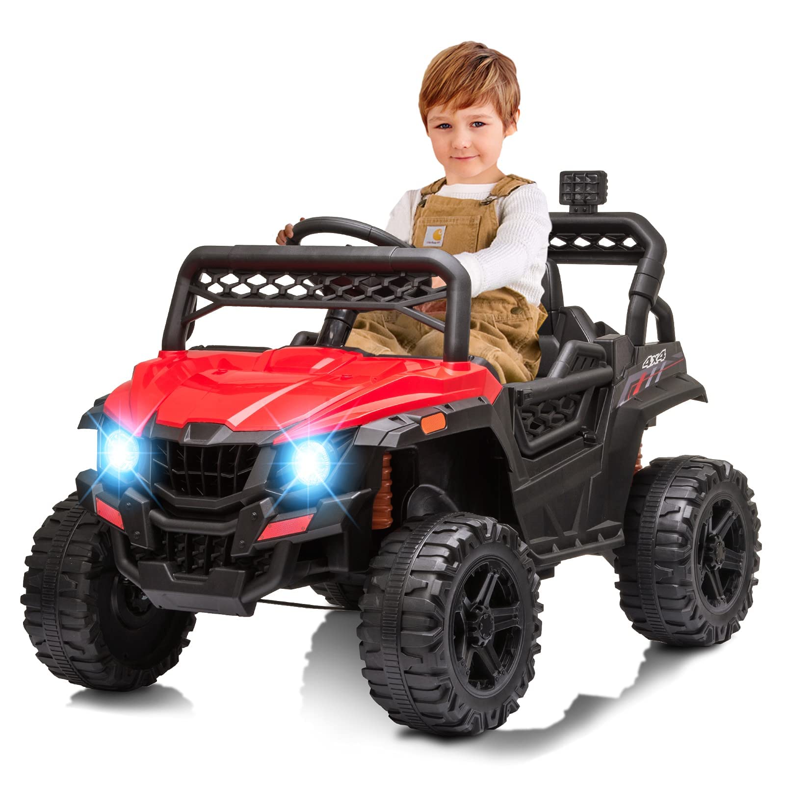 Garvee Ride - P Series: 12V Kids Car: Ride-On Truck, Remote, Suspension, LED, 1.8-3.7 MPH, MP3, Engine Sound, ASTM Certified, for 3-7 Years - Red
