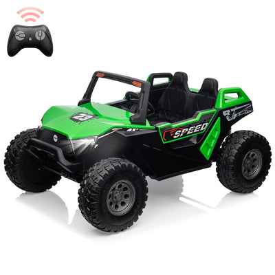 Garvee Ride - P Series: 24V 2-Seater Ride-On UTV: Remote Control, 4WD Motors, 21" Seats + Foldable Seat, 15.4" EVA Wheels, Music, LED Lights, 140lb Max Load - Green