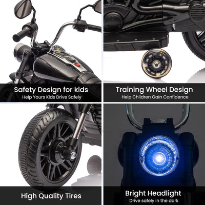 Garvee Ride - P Series: 12V Electric Motorcycle for Kids, 3-Wheel Ride-On Toy with Detachable Training Wheels, Black, Toddler Outdoor Fun