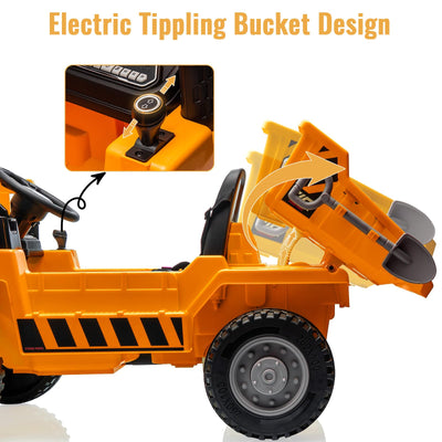 Garvee Ride - P Series: 4WD Ride On Car with Dump Truck, Electric Car for Kids with Remote Control, Toddler Car with Electric Dump Bed & Shovel, 2 Speeds,