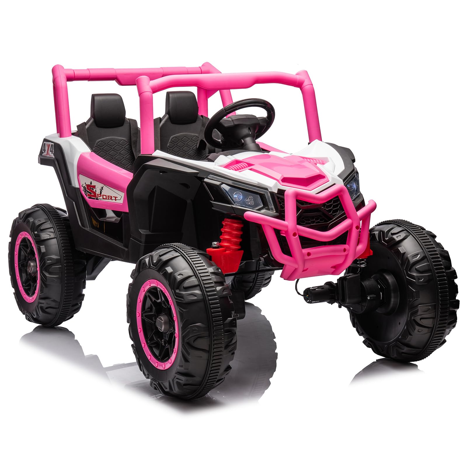Garvee Ride - P Series: 24V 2-Seater Ride-On UTV: 4WD, Remote Control, Metal Frame, EVA Wheels, LED Lights, Spring Suspension, for Ages 3+ - Pink