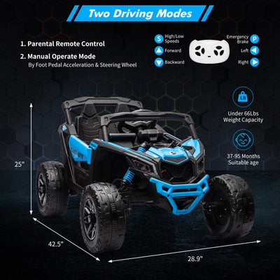 Garvee Ride - P Series: 12V Can-Am Ride-On UTV: Remote Control, Large Seat, Music, LED Lights, Spring Suspension, for Boys & Girls - Blue