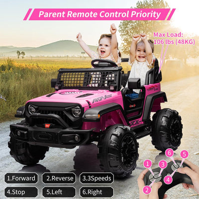 Garvee Ride - P Series: 2 Seaters Kids Ride On Truck with Remote Control,20“ Large Seat Ride On Car for Toddlers, 24V 9AH Electric Vehicle Car with Led Light,Large Storage Space, Bottle Holder,Music, Horn for 3-8 Years,Pink