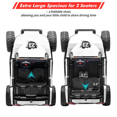 Garvee Ride - P Series: 24V 2-Seater Ride-On UTV: Remote Control, 4WD Motors, 21" Seats + Foldable Seat, 15.4" EVA Wheels, Music, LED Lights, 140lb Max Load - White