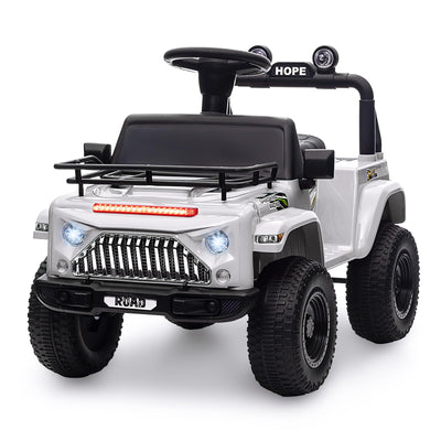 Garvee Ride - P Series: 6V Ride On Car for Toddlers - Battery Powered Electric Car with Music, LED Light, FM, Horn, Rear Storage, 4 Wheels - White