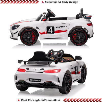 Garvee Ride on Car for Kids with Remote Contorl, 12V Licensed Benz AMG Electric Vehicles Battery Powered Sports Car,Sound System, LED Headlights,One Button Assemble Wheels for 3-8 Years Boys Girls - White