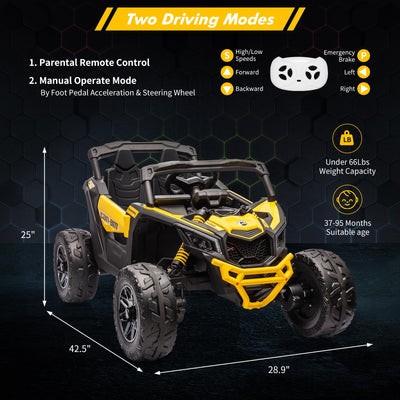Garvee Ride - P Series: 12V Can-Am Ride-On UTV: Remote Control, Large Seat, Music, LED Lights, Spring Suspension, for Boys & Girls - Yellow