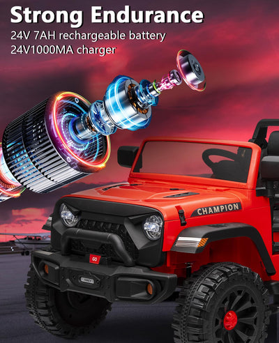 Garvee Ride - P Series: 24V Ride On Car 2 Seater For Kids Age 3+ , XL Electric Vehicles for Big Kids with 20" Wide Seat, 3 Speed, 2x200W Powerful Motor, Suspension, Bluetooth, Music,Power Wheels with Parent Control for Kids to Drive - Red